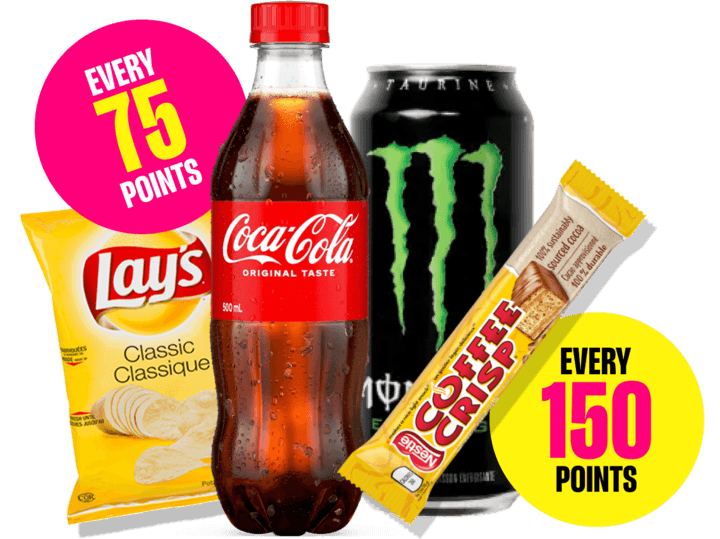 Collection of convenience products with text that says "Every 75 points" and "Every 150 points".