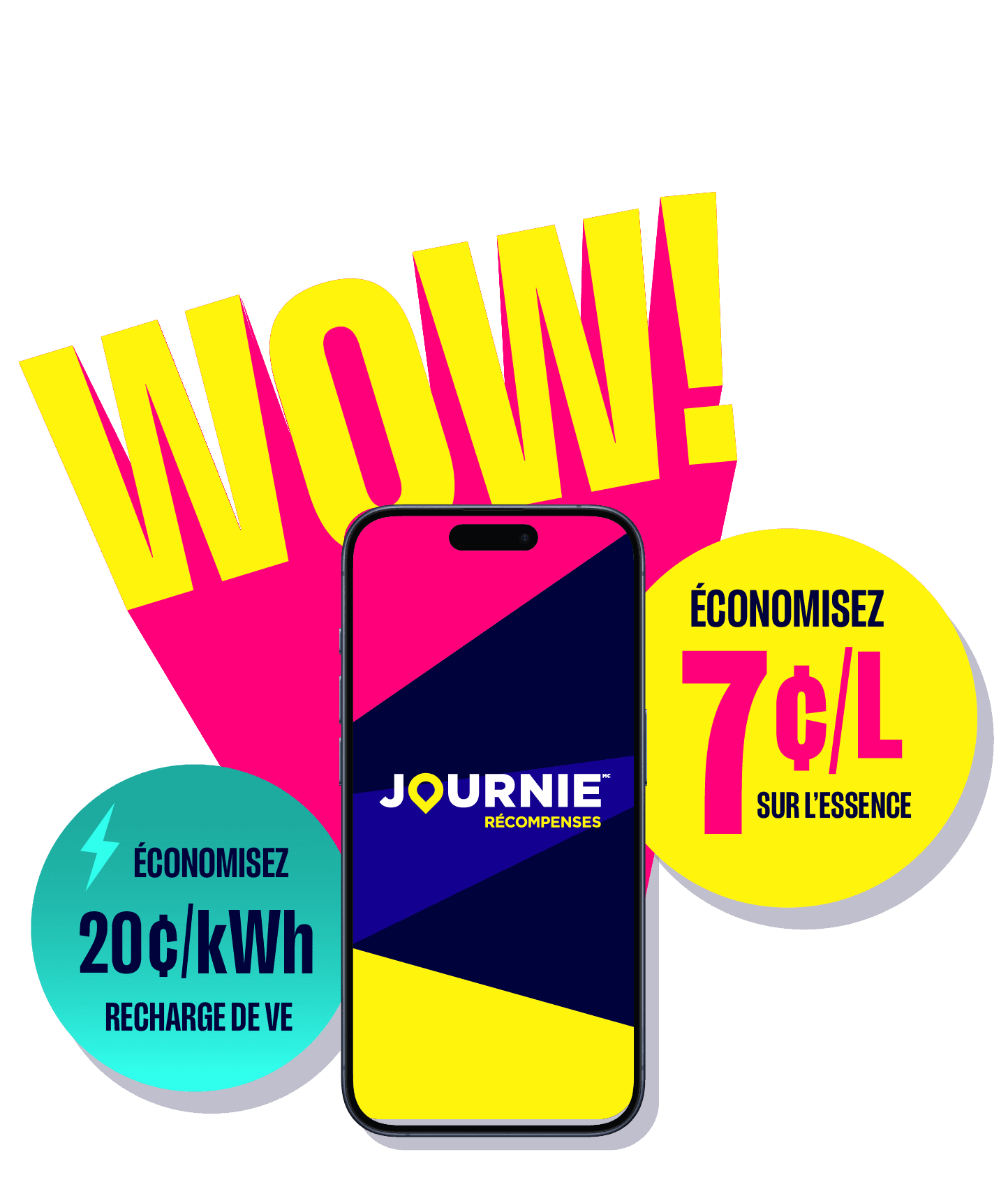 Text that says "Cha-Ching" next to a statement that says "save 7 c/l next to a Journie phone and QR code for download.