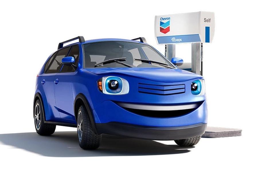 Smiling Car at Chevron Gas Pump.