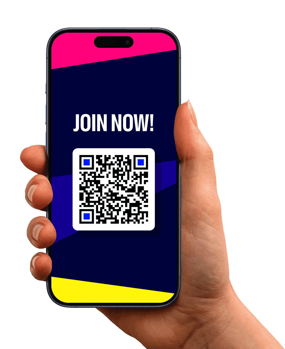 Journie phone with "Join Now" and QR code for download.