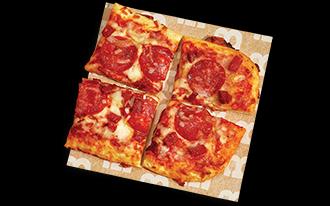 An ultra-crispy Stone-baked crust, molten mozzarella, and a decadently generous topping of sliced and diced pepperoni.