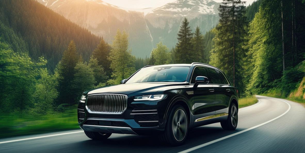 SUV conduisant sur une route de montagne.